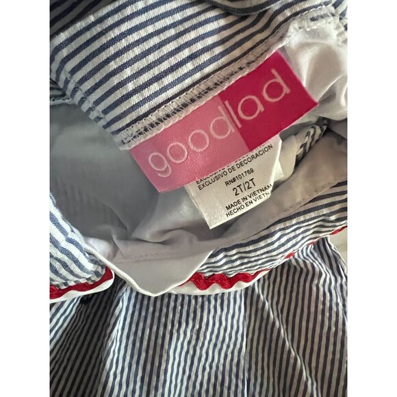 Good Lad Girls Nautical Seersucker Dress 2T Blue & White Stripes W/ Red Ric Rac - Picture 6 of 8